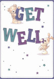 Brimming with playful positivity, this get well card brings together two heartfelt companions-a plush teddy bear and a floppy-eared puppy-each lending their gentle energy to holding colourful, over-sized 'Get Well' letters in lively indigo and teal. The design practically dances with joy, much like the vibrant corners of Finsbury's parks and neighbourhood gardens. The cream background adds a soft glow, making every detail stand out with inviting warmth: the strokes of fur feel soft and touchable, the animals' faces radiant with affection. Pretty stars in blue and purple twinkle around the friends, creating a sprinkle of hope across the scene. Just as a bouquet hand-delivered from a Finsbury florist brightens a difficult day, this card seems to carry a tactile, healing comfort that surrounds the recipient in kindness and light-a simple, heartfelt gesture that speaks volumes within our supportive local community.